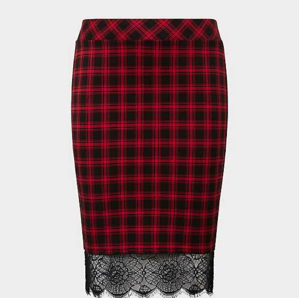 EUC TorridPlaid Lace Trim Ponte Pencil Skirt sz 3X